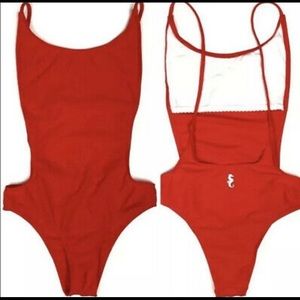 Red sunny clothing one piece bathing suit